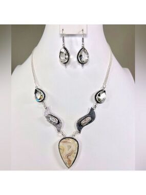 Crazy Lace Agate 925 Gemstone Necklace & Earrings ONLY